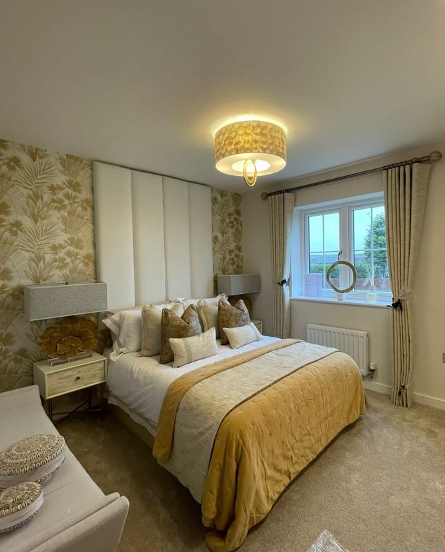 Image showing a classic master bedroom with neutral colours and luxurious bedding
