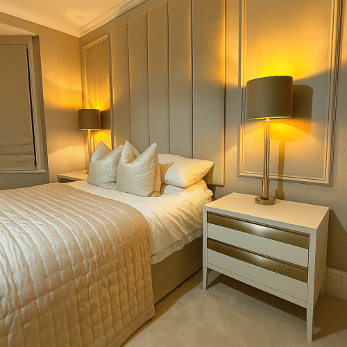 Interior Designer Darras Hall, luxury bedroom designed and installed